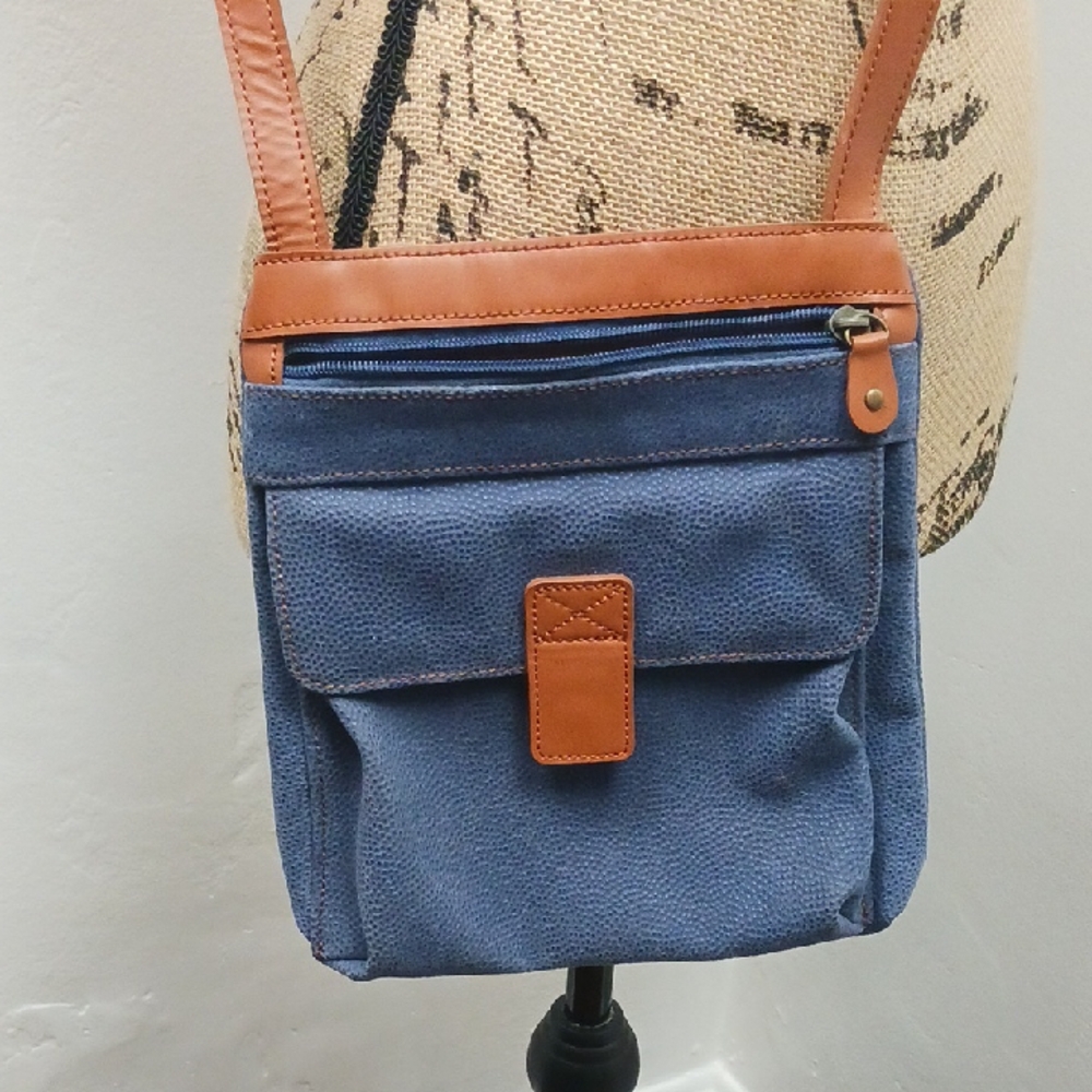 MaggiB Blue and Brown Purse Women's Crossbody Bag Adjustable Strap